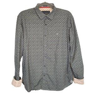 V DOT Jeans Couture Men's Slim Fit Dark Gray Fish Print Button Down Shirt EU 40